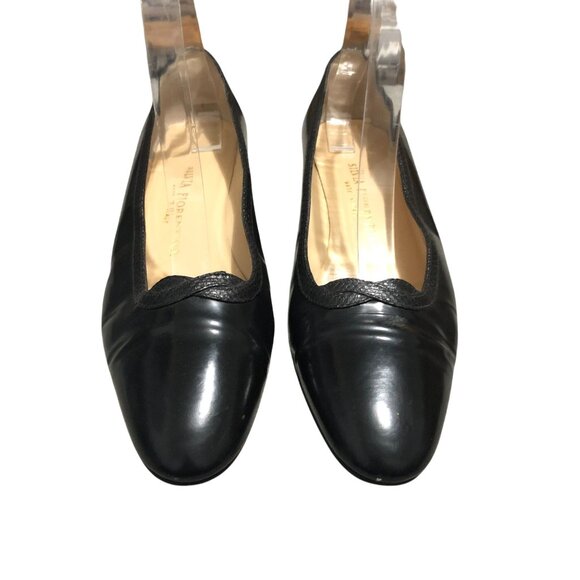 Silvia Fiorentina Vintage Pumps Leather Slip On Almond Toe Black 8N Narrow - Picture 2 of 11